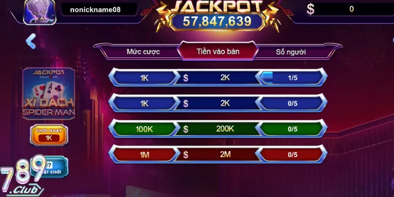 Làm Quen Xì Dách 789Club Lối Chơi Linh Hoạt Dễ Thắng 4 Chọn bàn cược theo điều kiện tài chính