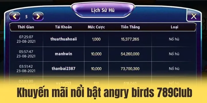 Khuyến mãi Angry birds 789Club trong 2026